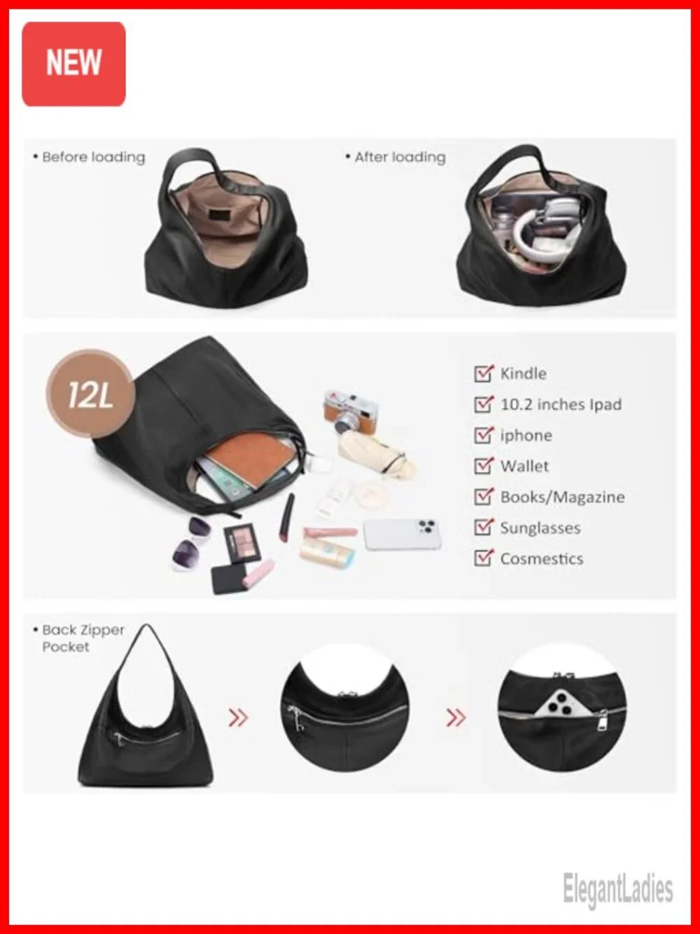 Premium Leather Slouchy Hobo Bag Large Tote Shoulder Handbag